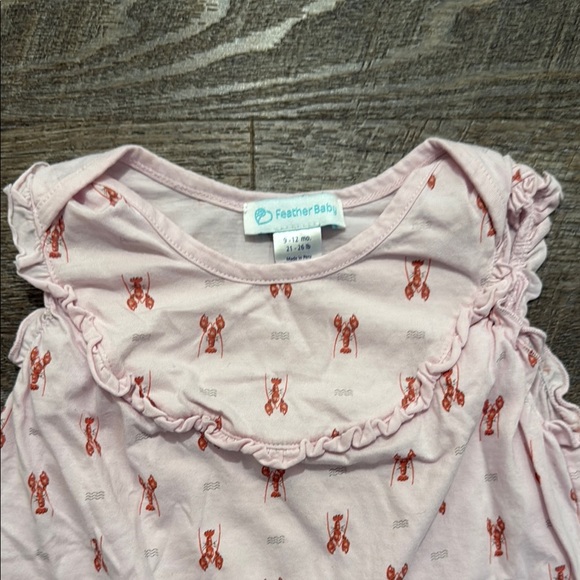 Feather Baby 100% Pima Cotton Yoke Romper w/ Lobster Print on Light Pink - Picture 5 of 7